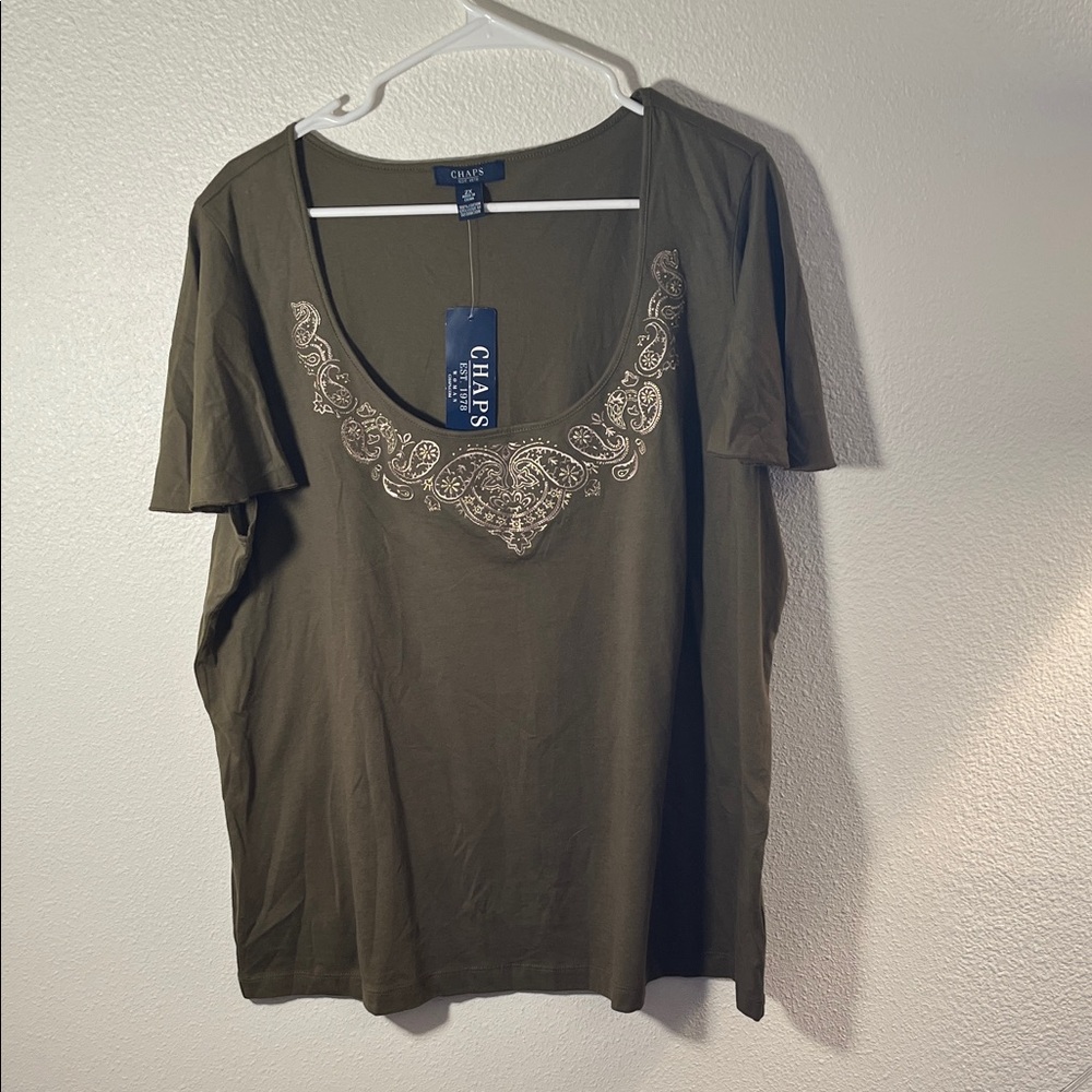 Chaps Olive Green Embroidered Short Sleeve Tee